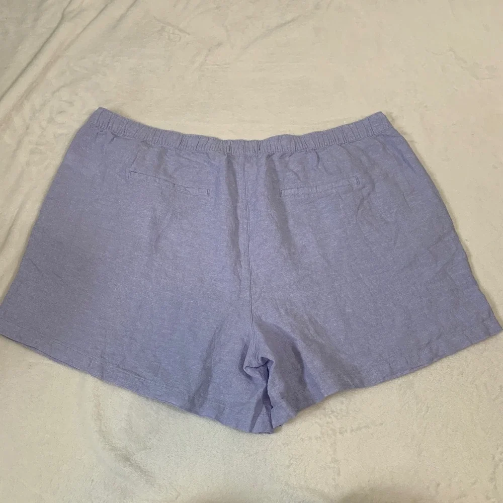 NEW TAHARI Linen Shorts Women's 3X‎ Light Purple Drawstring Elastic Waist Casual